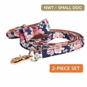 Dog Collar & Leash Set Blue Cherry Blossom Floral Small Dog OS NWT